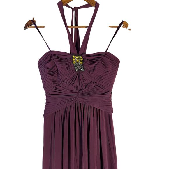 BCBGMAXAZRIA Women’s Size 0 Plum Halter Evening Gown Beaded Formal Dress - Picture 4 of 10